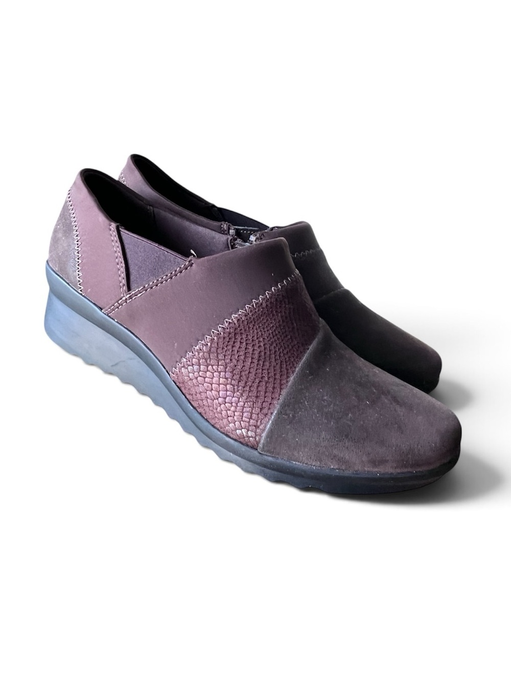 Clarks NEW Women Cloudsteppers Caddell Denali Dark Brown Suede Wedge Size 8